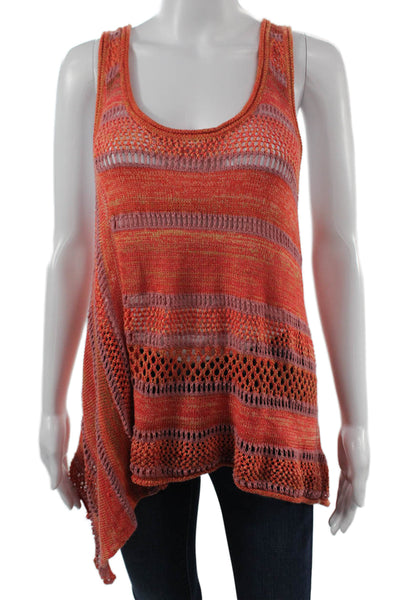 Free People Womens Boho Striped Tunic Tank Orange Sleeveless Round Neck Size S