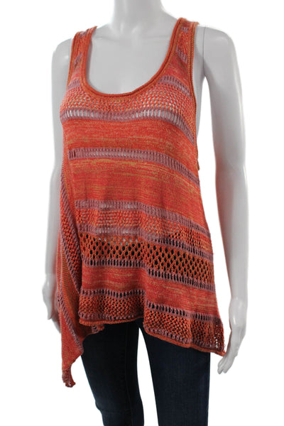 Free People Womens Boho Striped Tunic Tank Orange Sleeveless Round Neck Size S