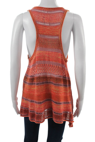 Free People Womens Boho Striped Tunic Tank Orange Sleeveless Round Neck Size S
