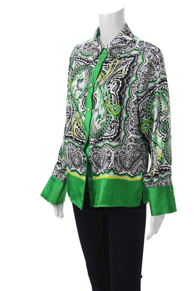 Industry Womens Black Paisley Collared Buttonup Blouse Longsleeve Petite Size XS