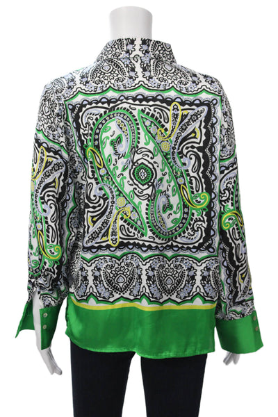 Industry Womens Black Paisley Collared Buttonup Blouse Longsleeve Petite Size XS