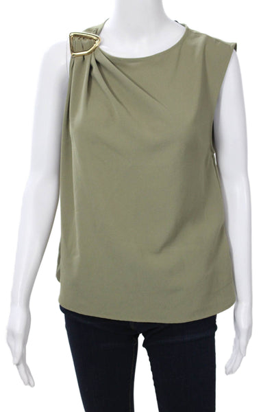 Zara Women Green Sleeveless Blouse Round Neck Polyester Army Buckle Size L