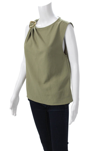 Zara Women Green Sleeveless Blouse Round Neck Polyester Army Buckle Size L