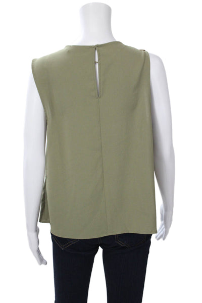 Zara Women Green Sleeveless Blouse Round Neck Polyester Army Buckle Size L