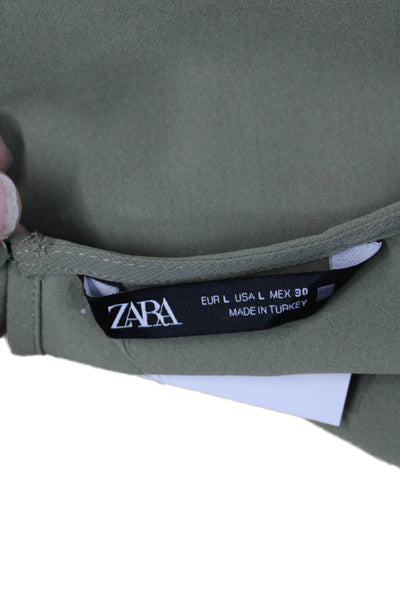 Zara Women Green Sleeveless Blouse Round Neck Polyester Army Buckle Size L