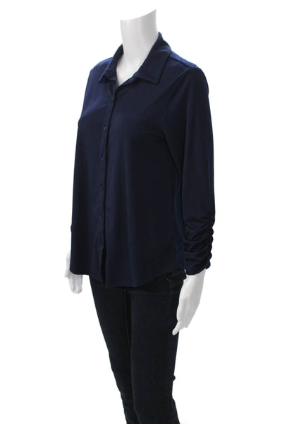 Cable & Gauge Women Collared Long Sleeve Button-Up Top Dark Blue Basic Size M