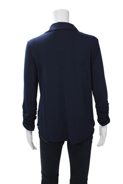 Cable & Gauge Women Collared Long Sleeve Button-Up Top Dark Blue Basic Size M