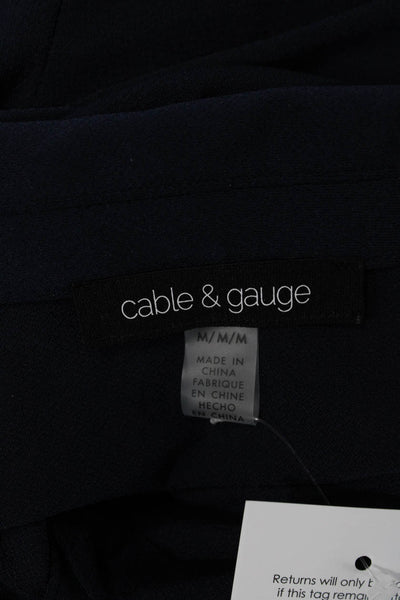 Cable & Gauge Women Collared Long Sleeve Button-Up Top Dark Blue Basic Size M