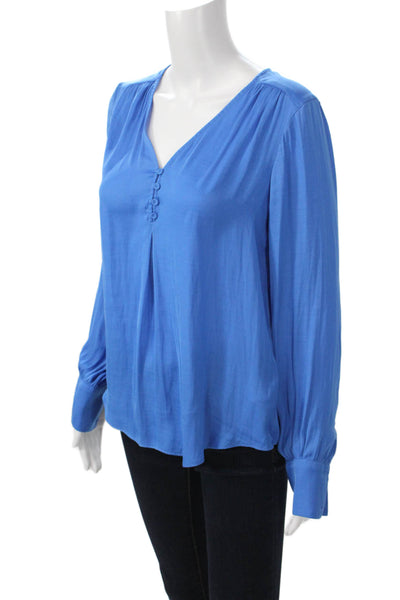 Maison D'Amelie Women Blue V-Neck Long Sleeve Button Blouse Polyester Size XS