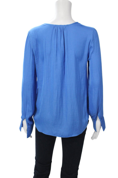 Maison D'Amelie Women Blue V-Neck Long Sleeve Button Blouse Polyester Size XS