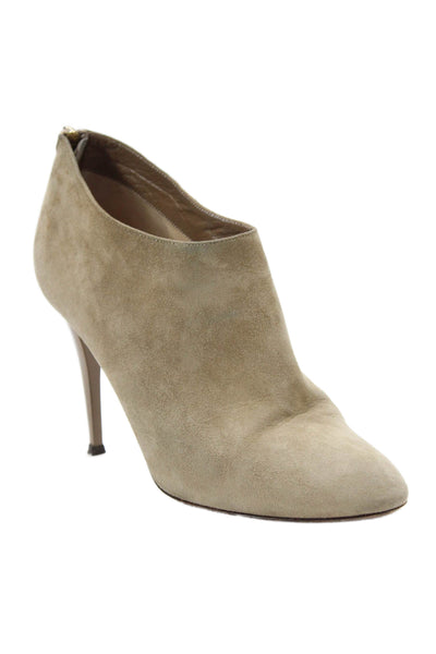 Jimmy Choo Womens Suede Zip High Heels Bootie Shoes Taupe Brown Size 11
