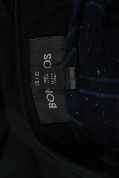 Bonobos Mens Chino Pants Green Button 100% Cotton Size 35