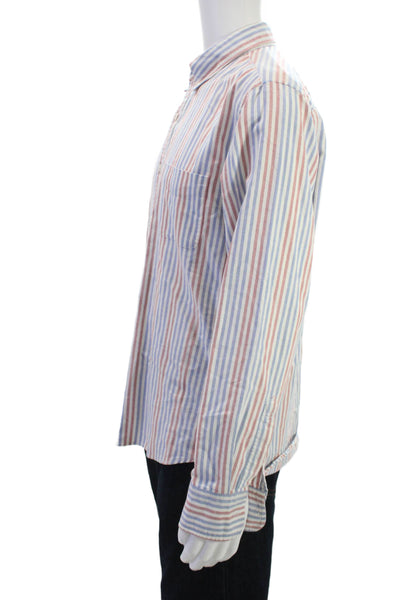 J Crew Mens Striped Flex Oxford Slim Fit Shirt Blue Red Cotton Size Large