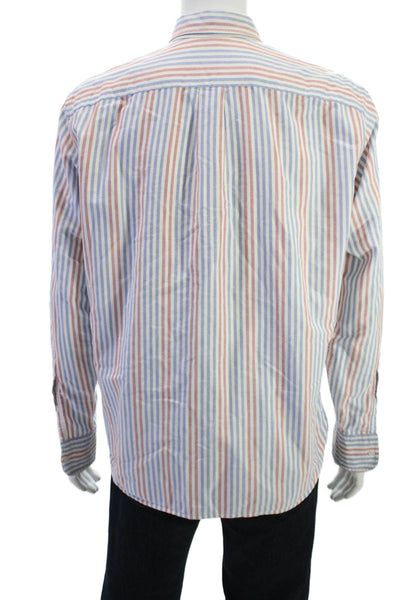 J Crew Mens Striped Flex Oxford Slim Fit Shirt Blue Red Cotton Size Large