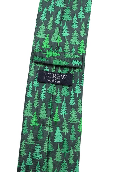 J Crew Mens Silk Pine Tree Print Narrow Necktie Green