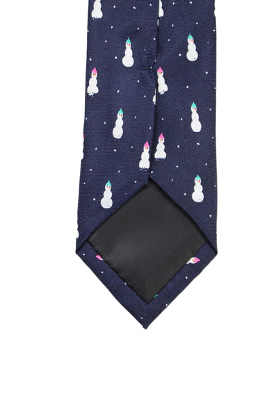 J Crew Mens Silk Snowman Print Skinny Necktie Navy Blue