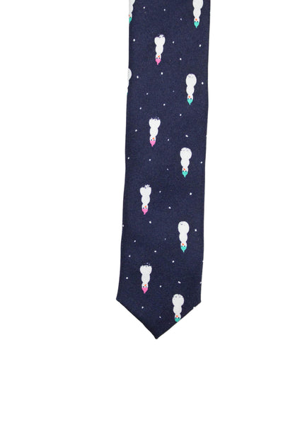 J Crew Mens Silk Snowman Print Skinny Necktie Navy Blue