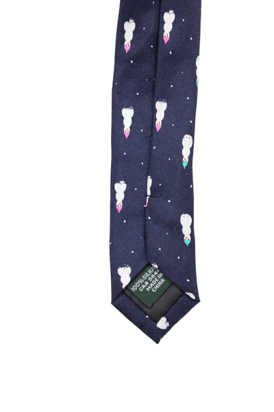 J Crew Mens Silk Snowman Print Skinny Necktie Navy Blue
