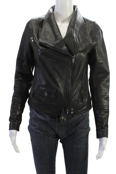 Vince Womens Biker Motorcycle Jacket Black Wool Yak Blend Button Size XS