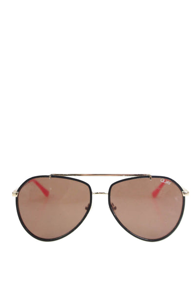 Quay Womens Metal Frame Brown Lens Aviator Sunglasses Gold