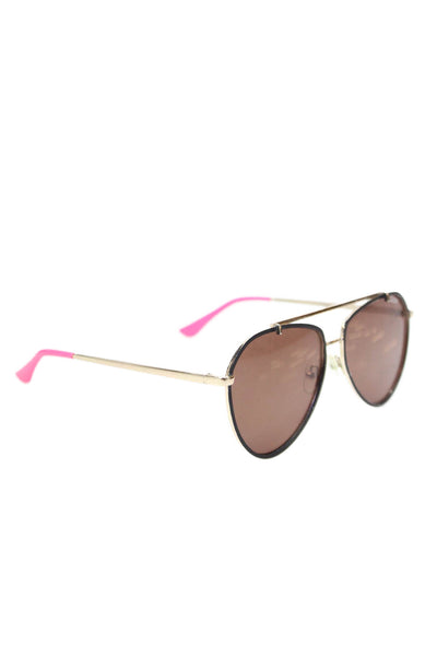 Quay Womens Metal Frame Brown Lens Aviator Sunglasses Gold