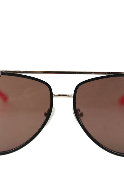 Quay Womens Metal Frame Brown Lens Aviator Sunglasses Gold