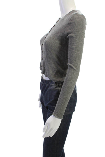 Samsoe & Samsoe Women Cropped Gray Button Up Top Long Sleeve Crew Neck Size XS