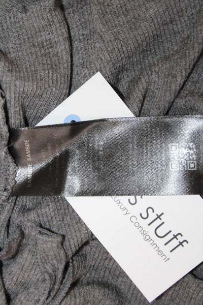 Samsoe & Samsoe Women Cropped Gray Button Up Top Long Sleeve Crew Neck Size XS