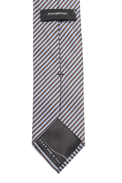 Ermenegildo Zegna Men's Classic Brown/Blue Striped Silk Neck Tie One Size
