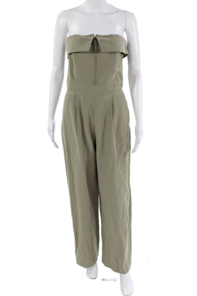 Zara Womens Strapless Green Jumpsuit Sleeveless Cotton Blend Solid Size S
