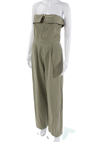 Zara Womens Strapless Green Jumpsuit Sleeveless Cotton Blend Solid Size S