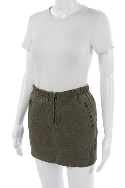 BCBG Max Azria Womens Petite Mini Cargo Skirt Green Cotton Geometric Size 2XS