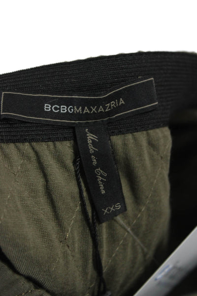 BCBG Max Azria Womens Petite Mini Cargo Skirt Green Cotton Geometric Size 2XS