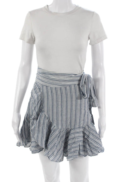 Rebecca Taylor Womens Flare Wrap Skirt Blue Striped Cotton Size 0