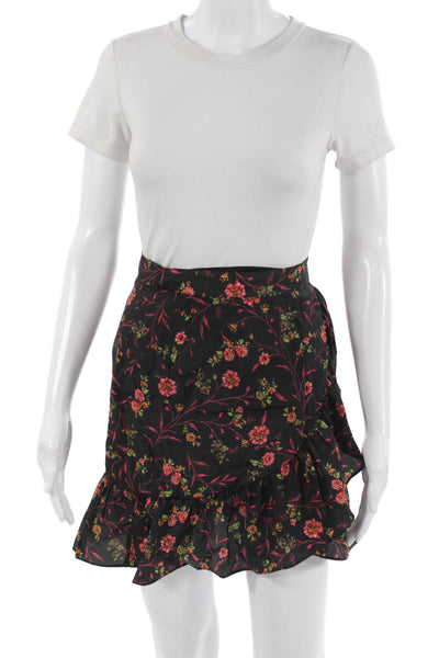 Scripted Women Black Floral Mini Wrap Skirt Polyester Petites Size XS