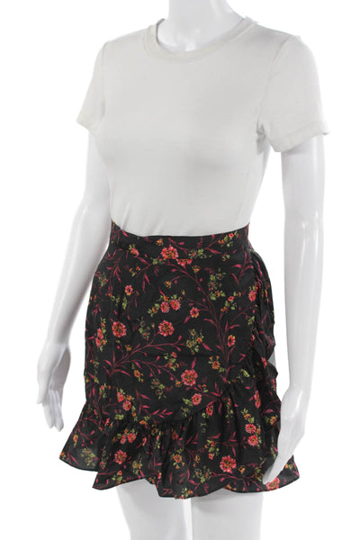 Scripted Women Black Floral Mini Wrap Skirt Polyester Petites Size XS