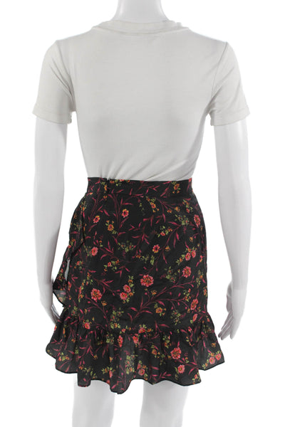 Scripted Women Black Floral Mini Wrap Skirt Polyester Petites Size XS