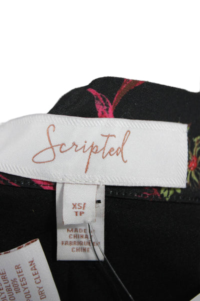 Scripted Women Black Floral Mini Wrap Skirt Polyester Petites Size XS