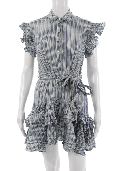 Rebecca Taylor Womens Blue Striped Shirt Dress Size 0 Petite