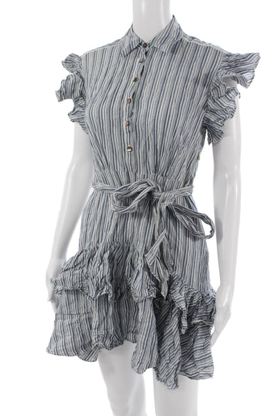 Rebecca Taylor Womens Blue Striped Shirt Dress Size 0 Petite