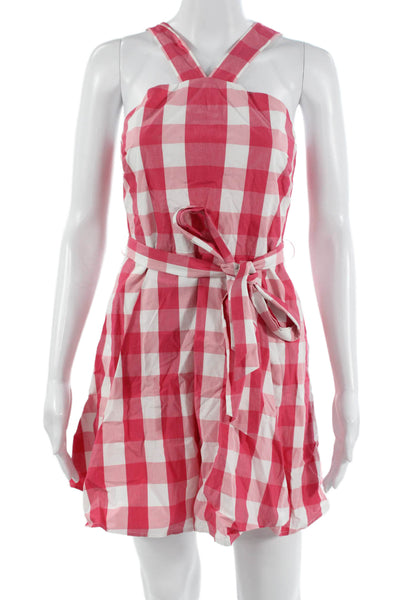 Draper James Women Sleeveless Pink Check Sundress Tie Waist Knee-Length Size 0