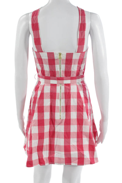 Draper James Women Sleeveless Pink Check Sundress Tie Waist Knee-Length Size 0