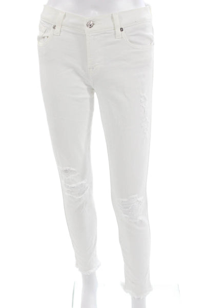 7 For All Mankind Womens White Ankle Skinny High Rise Jeans Size 26