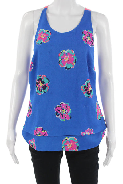 Lilly Pulitzer Women Blue Floral Camisole Round Neck Sleeveless Size XS