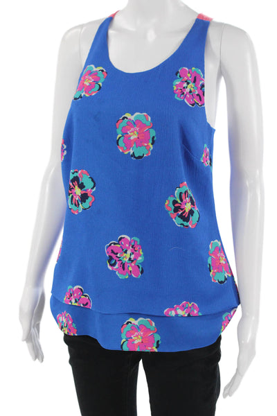 Lilly Pulitzer Women Blue Floral Camisole Round Neck Sleeveless Size XS