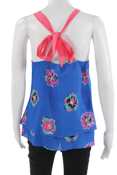 Lilly Pulitzer Women Blue Floral Camisole Round Neck Sleeveless Size XS