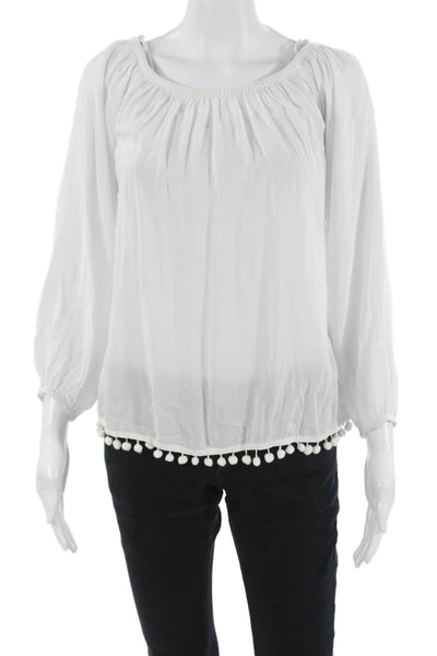 Lilly Pulitzer Womens Silk Tunic Blouse Long Sleeve Round Neck White Size XS