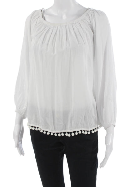 Lilly Pulitzer Womens Silk Tunic Blouse Long Sleeve Round Neck White Size XS