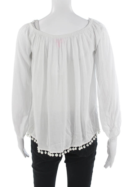 Lilly Pulitzer Womens Silk Tunic Blouse Long Sleeve Round Neck White Size XS