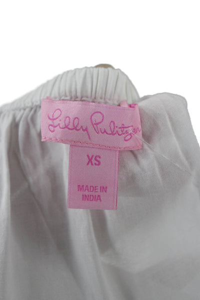 Lilly Pulitzer Womens Silk Tunic Blouse Long Sleeve Round Neck White Size XS
